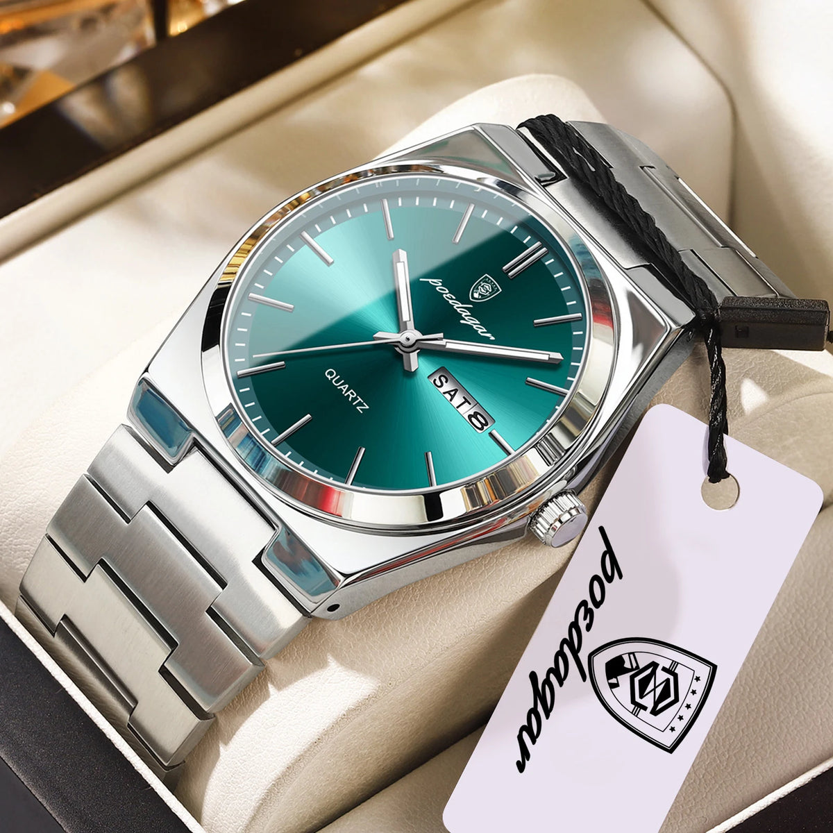 POEDAGAR Luxury Men's Quartz Wristwatch Waterproof Luminous Date Week Man Watch Stainless Steel Business Fashion Watches For Men