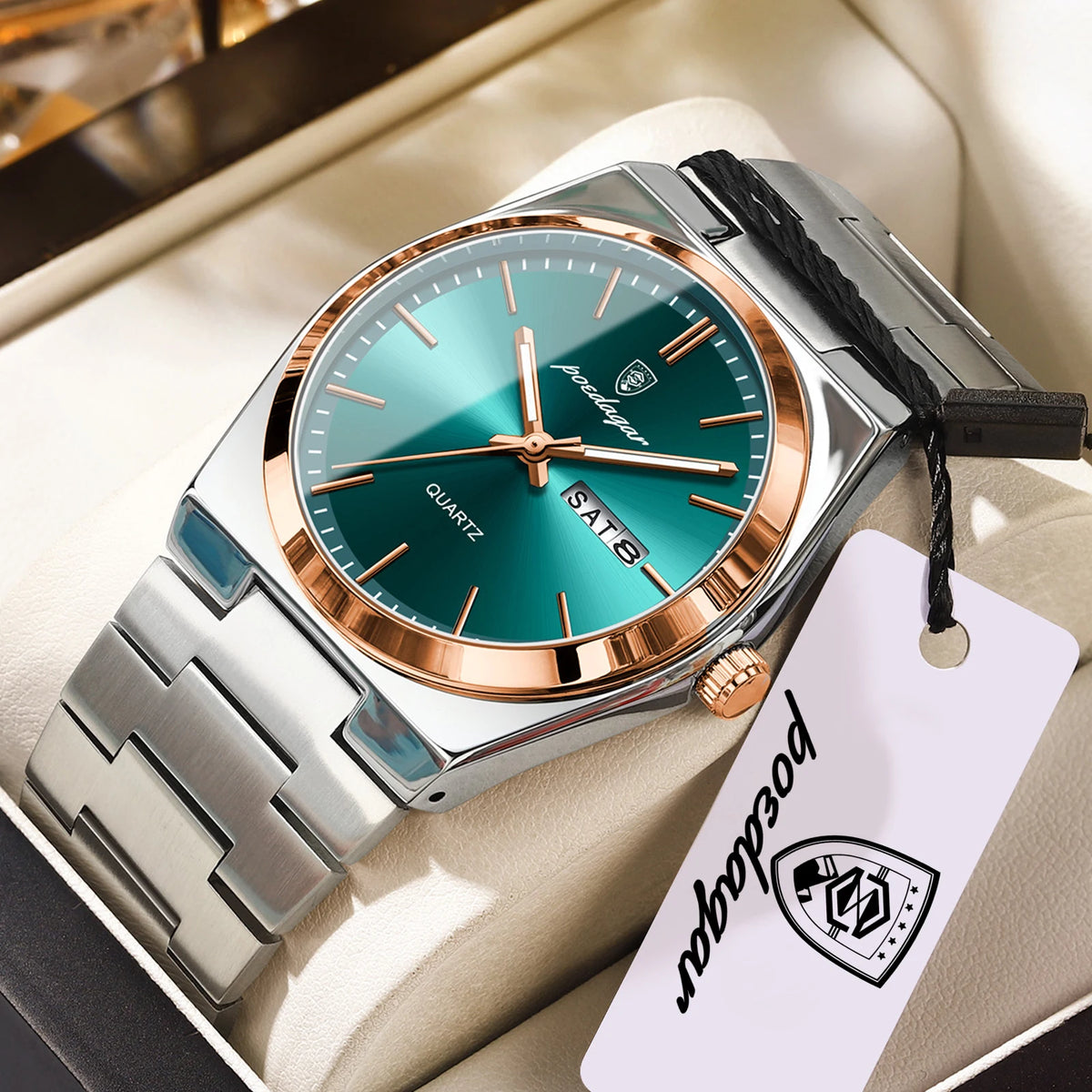POEDAGAR Luxury Men's Quartz Wristwatch Waterproof Luminous Date Week Man Watch Stainless Steel Business Fashion Watches For Men