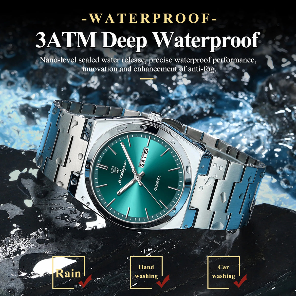 POEDAGAR Luxury Men's Quartz Wristwatch Waterproof Luminous Date Week Man Watch Stainless Steel Business Fashion Watches For Men